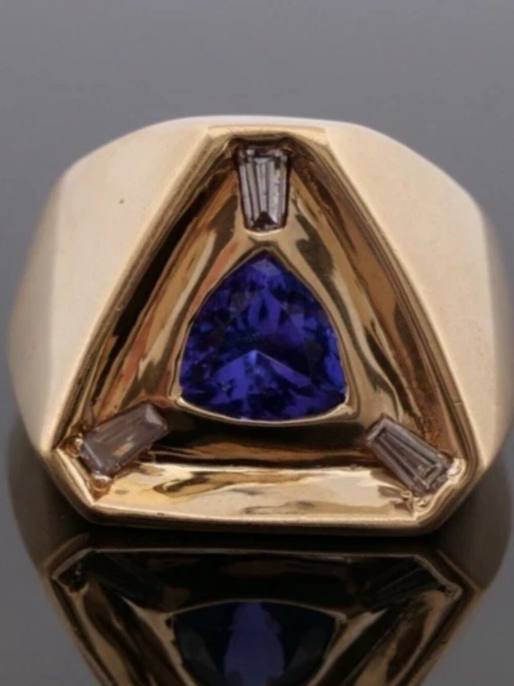 Men’s Custom Tanzanite & Diamond Ring 14K Yellow Gold 40.72 Grams Size 12.5